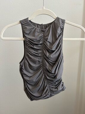 Gray Ruched Sleeveless Tank Top